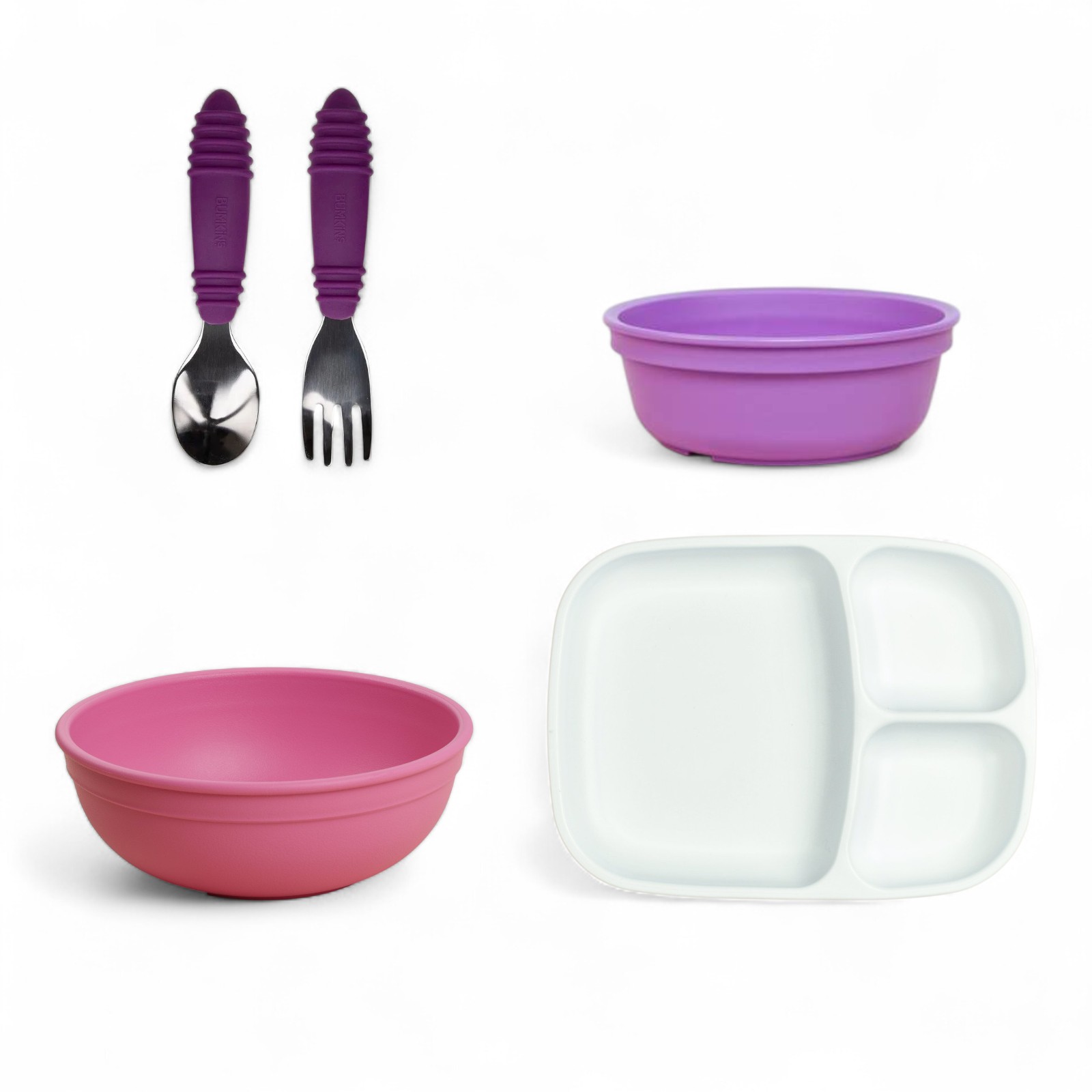 Set mix plato con divisiones + bowl grande + bowl chico + cubiertos