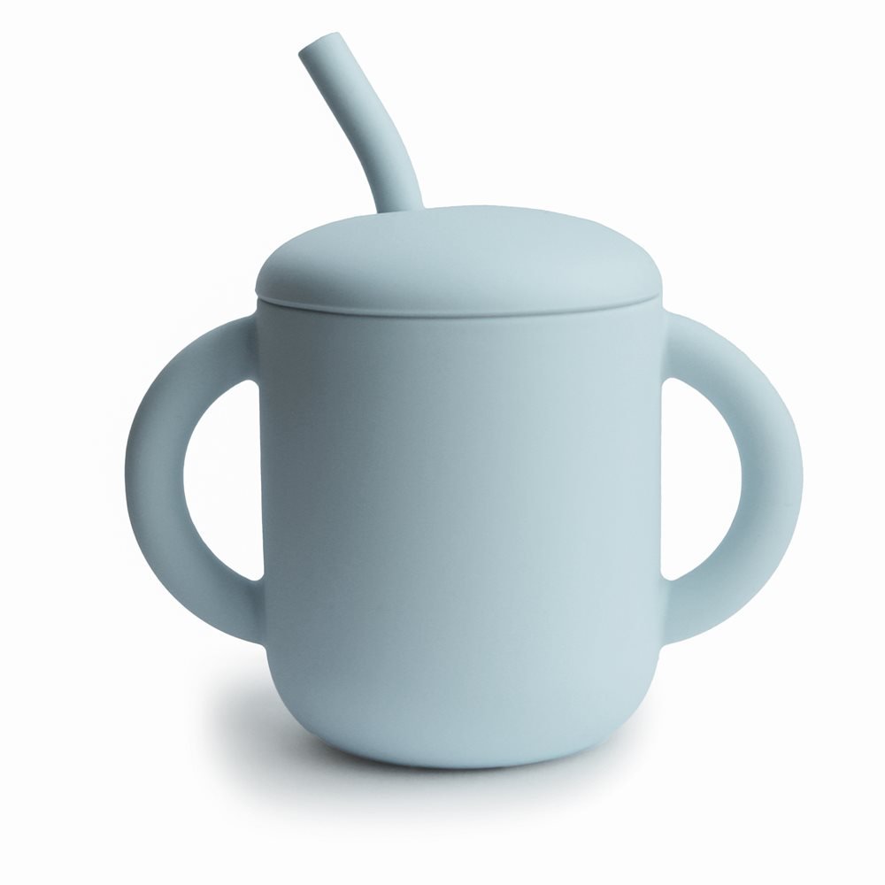 Mushie Taza Didactica + Pajita Silicona Solid Powder Blue