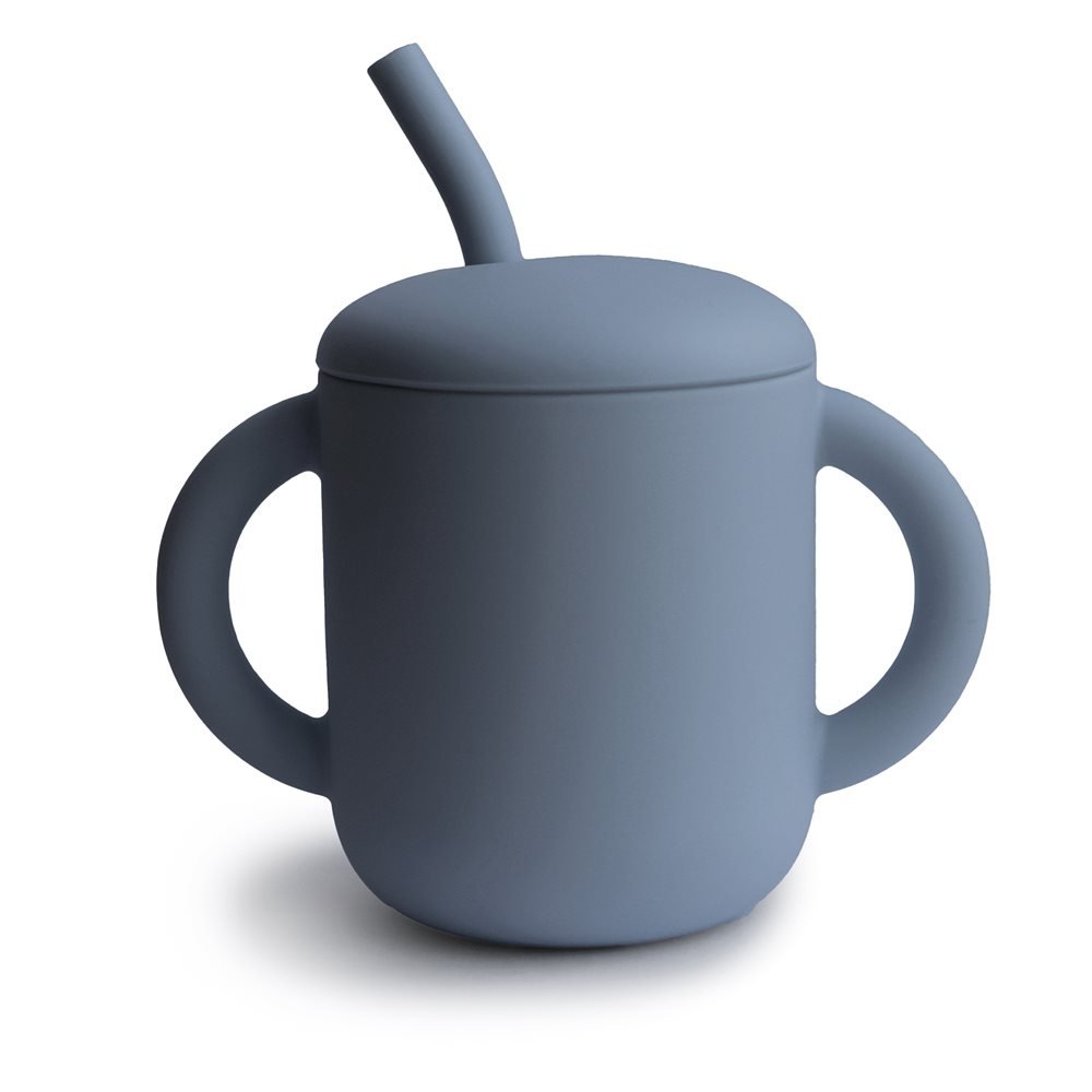 Mushie Taza Didactica + Pajita Silicona Solid Tradewinds