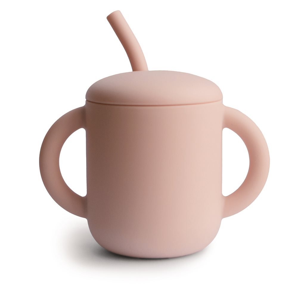 Mushie Taza Didactica + Pajita Silicona Solid Blush
