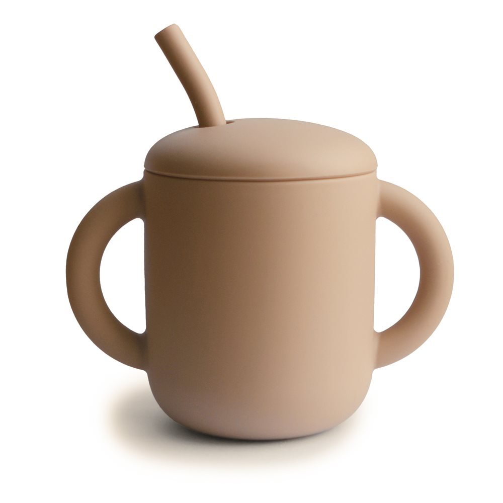 Mushie Taza Didactica + Pajita Silicona Solid Natural