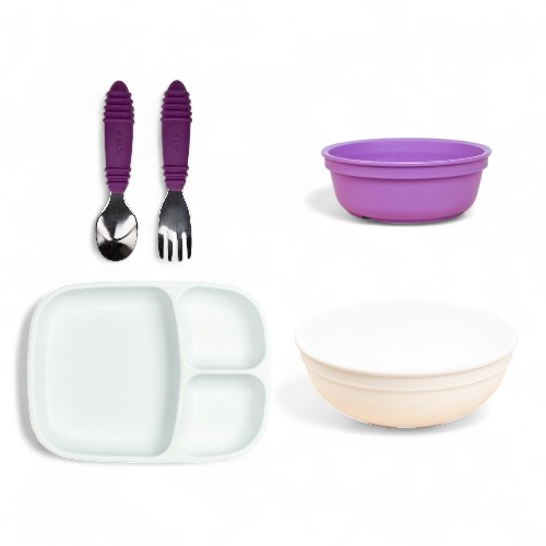 Set mix plato con divisiones + bowl grande + bowl chico + cubiertos