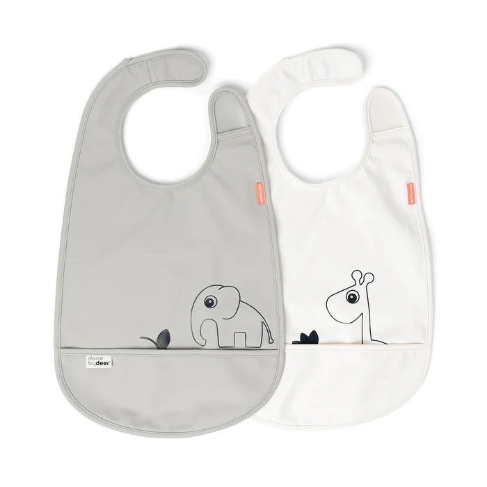 Done by deer Bib w/velcro 2-pack Deer friends Grey/Beige