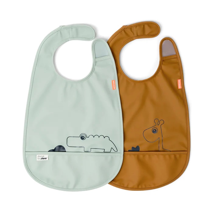 Done by deer Bib w/velcro 2-pack Deer friends Mustard/Green