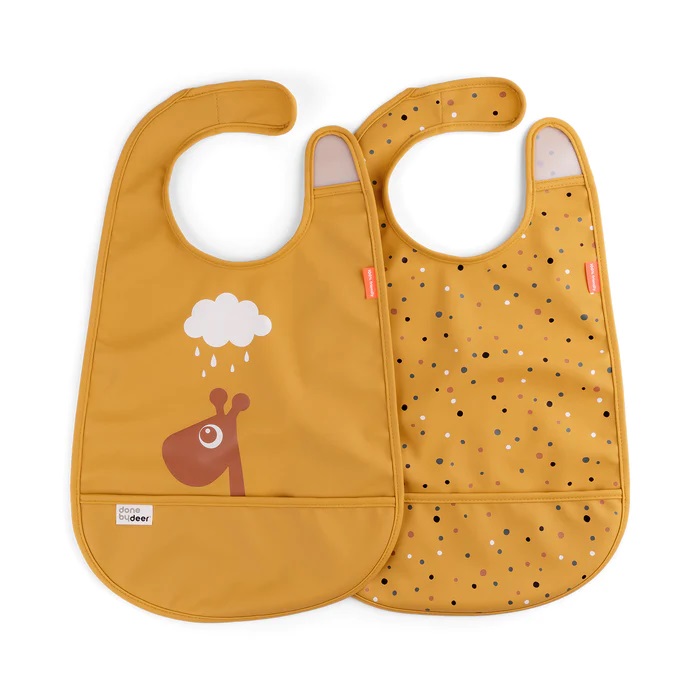 Done by Deer  Bib w/velcro 2-pack Raffi Mustard