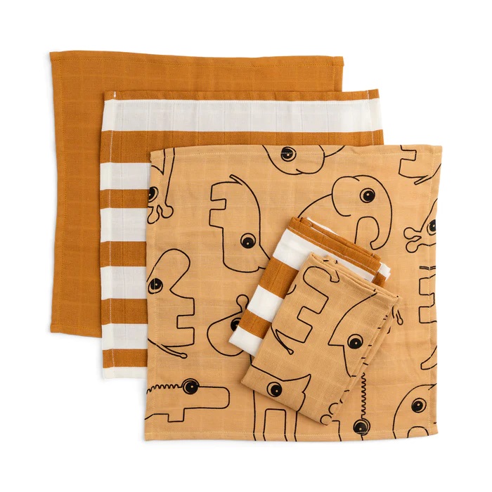 Done by deer Cloth wipes 5-pack GOTS Deer friends Mustard