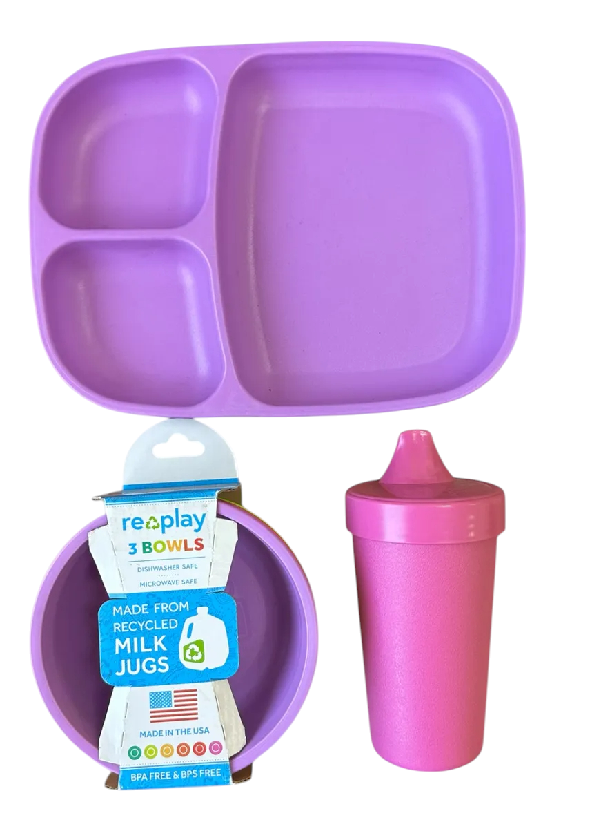 Replay Set Plato Divisiones + 3 Bowls + Vaso Antivuelco