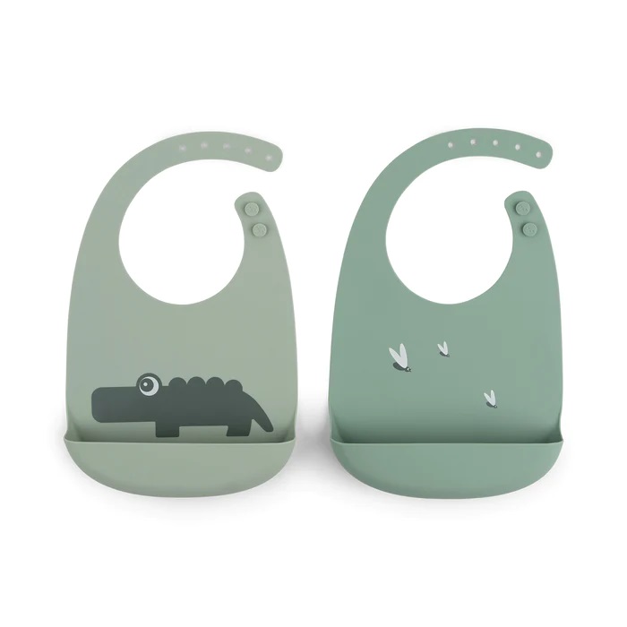 Done by Deer Silicone bib 2-pack Croco Green