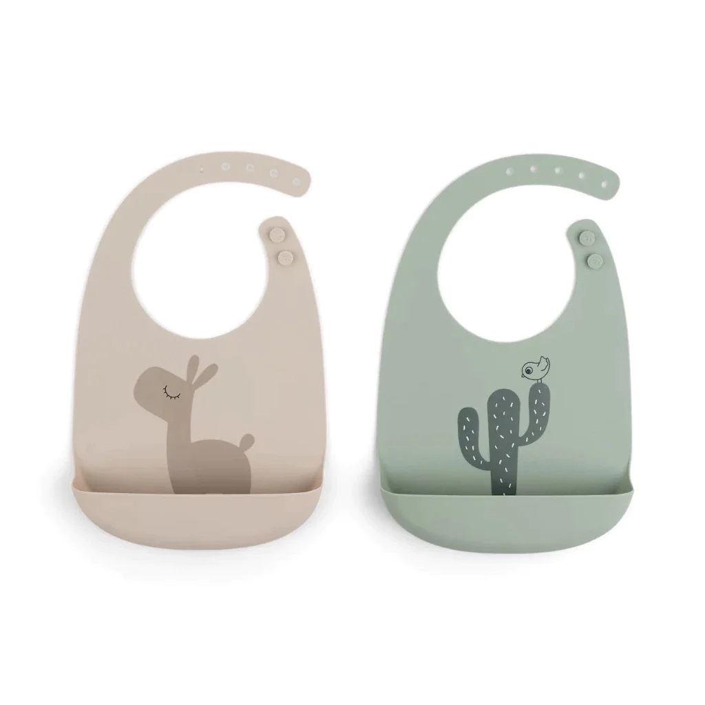 DoneByDeer Babero Silicona 2-pack Lalee Sand/Green