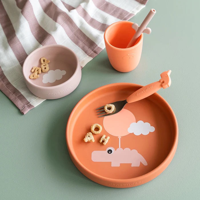 DoneByDeer Silicone dinner set Happy clouds Papaya