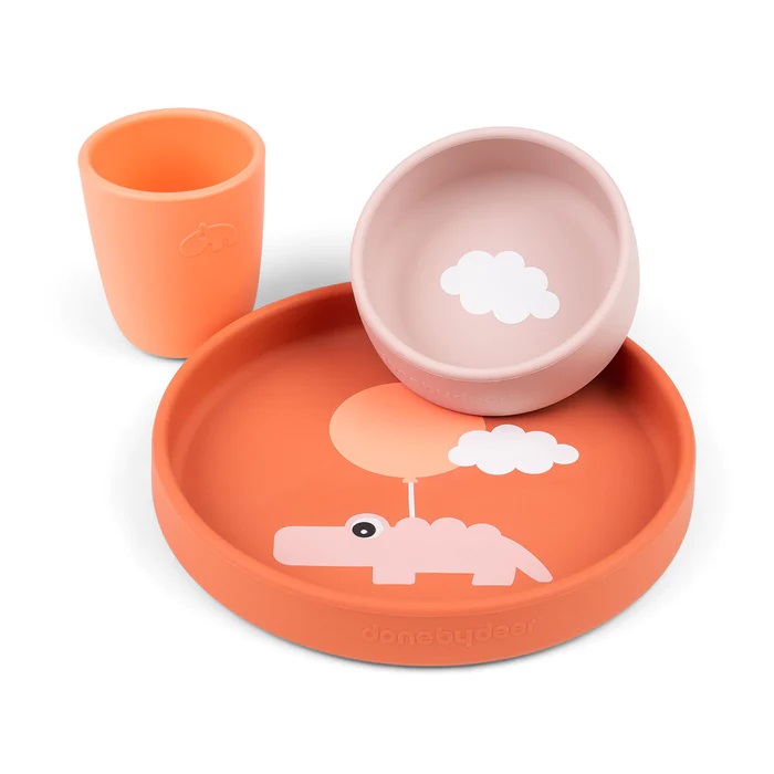 DoneByDeer Silicone dinner set Happy clouds Papaya