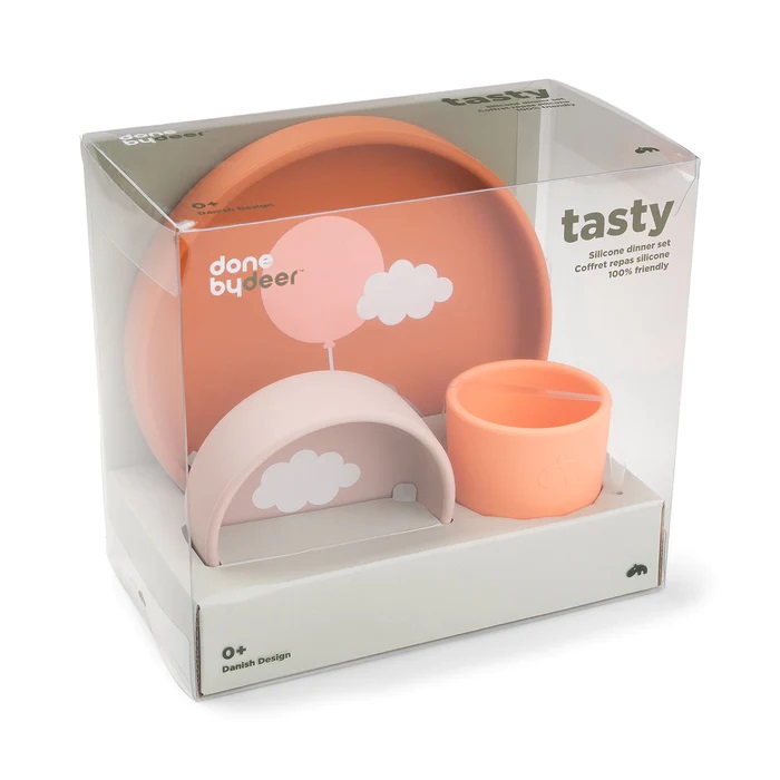 DoneByDeer Silicone dinner set Happy clouds Papaya