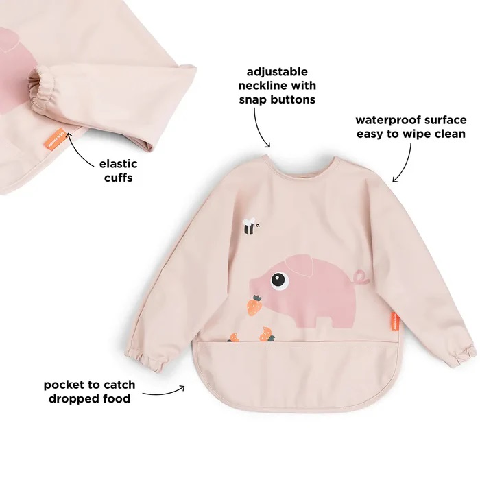 DoneByDeer Babero Mangas y Bolsillo Granja Rosa