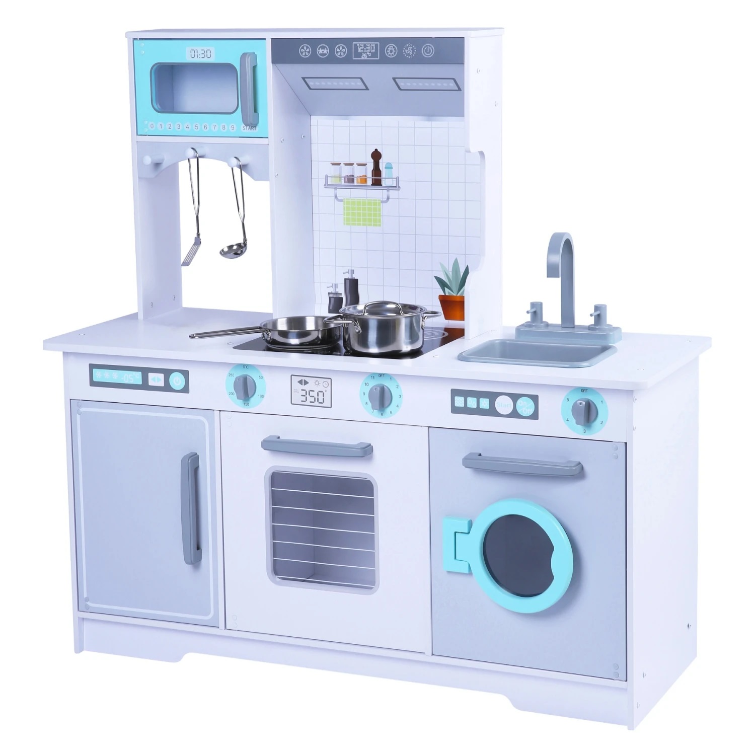 Edu fun Cocina Infantil de Madera Grande XXL – Con Horno, Micro y Heladera