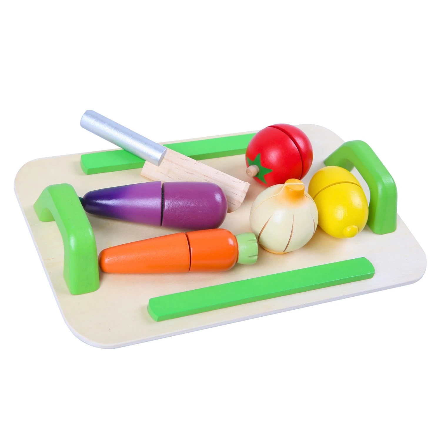 Edu Fun Set de Vegetales de Madera – 12 Piezas con Bandeja y Cuchillo