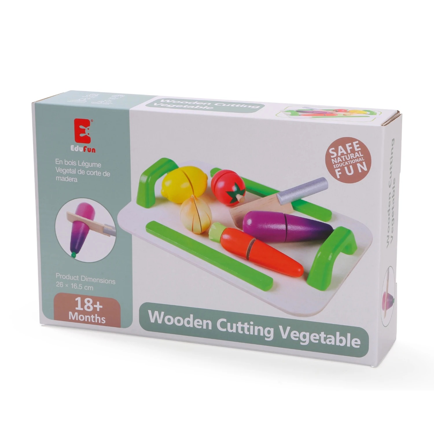 Edu Fun Set de Vegetales de Madera – 12 Piezas con Bandeja y Cuchillo